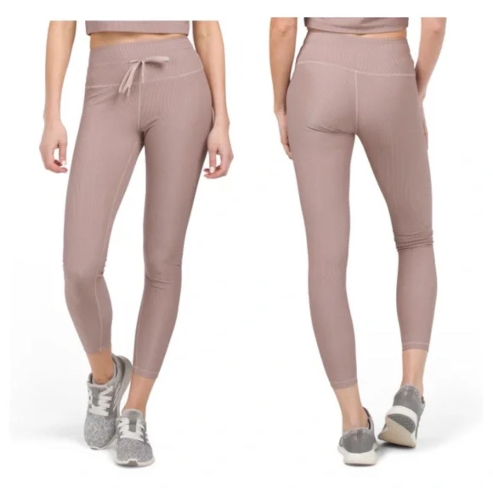 Greyson Cleo Legging Activewear Ribbed Drawstring High Waist Fawn Pink L New